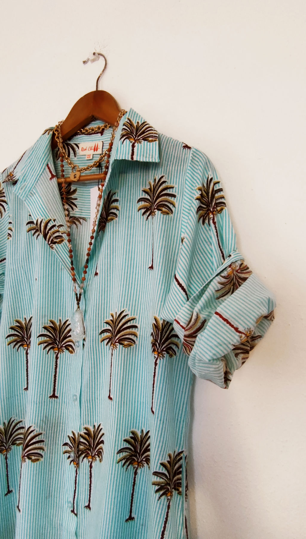 Maxi Shirt Block Print Palm Trees