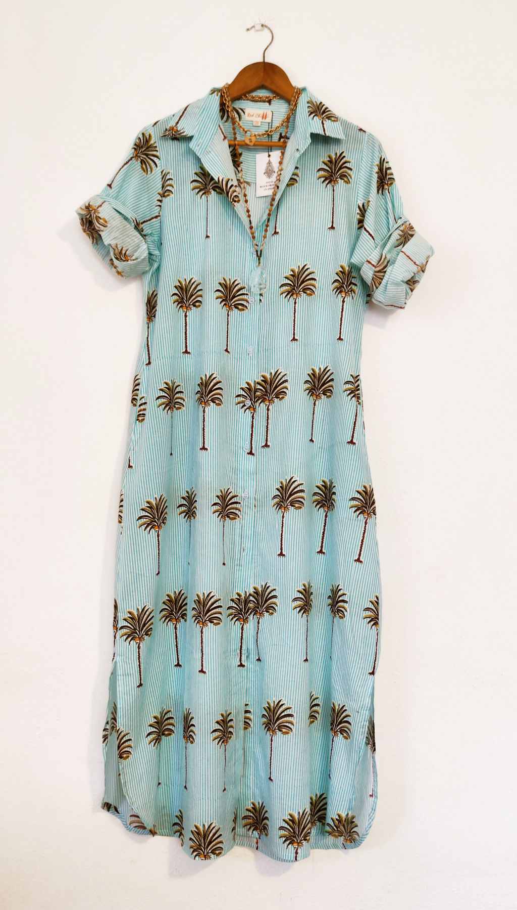 Maxi Shirt Block Print Palm Trees