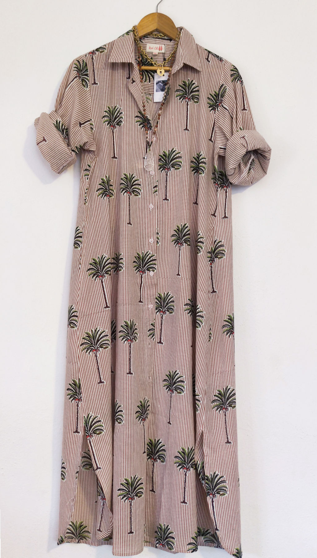Maxi Shirt Block Print Palm Trees