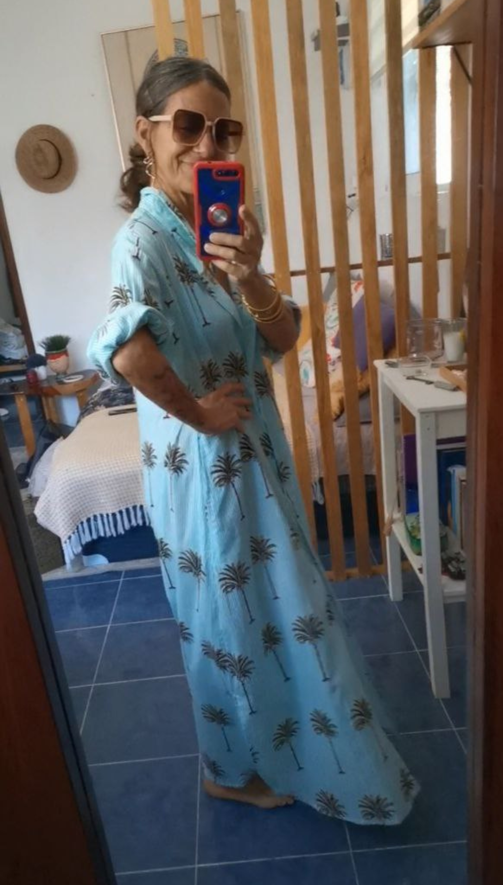 Maxi Shirt Block Print Palm Trees