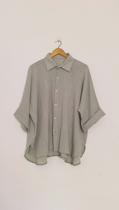 Camisa Over Slub Manga Media