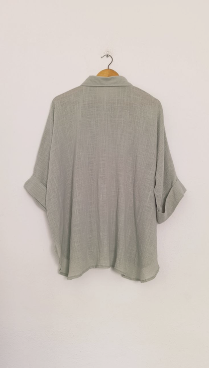 Camisa Over Slub Manga Media