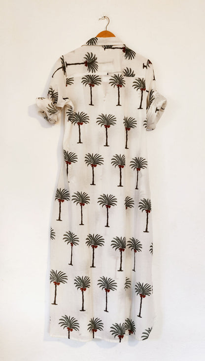Maxi Shirt Block Print Palm Trees
