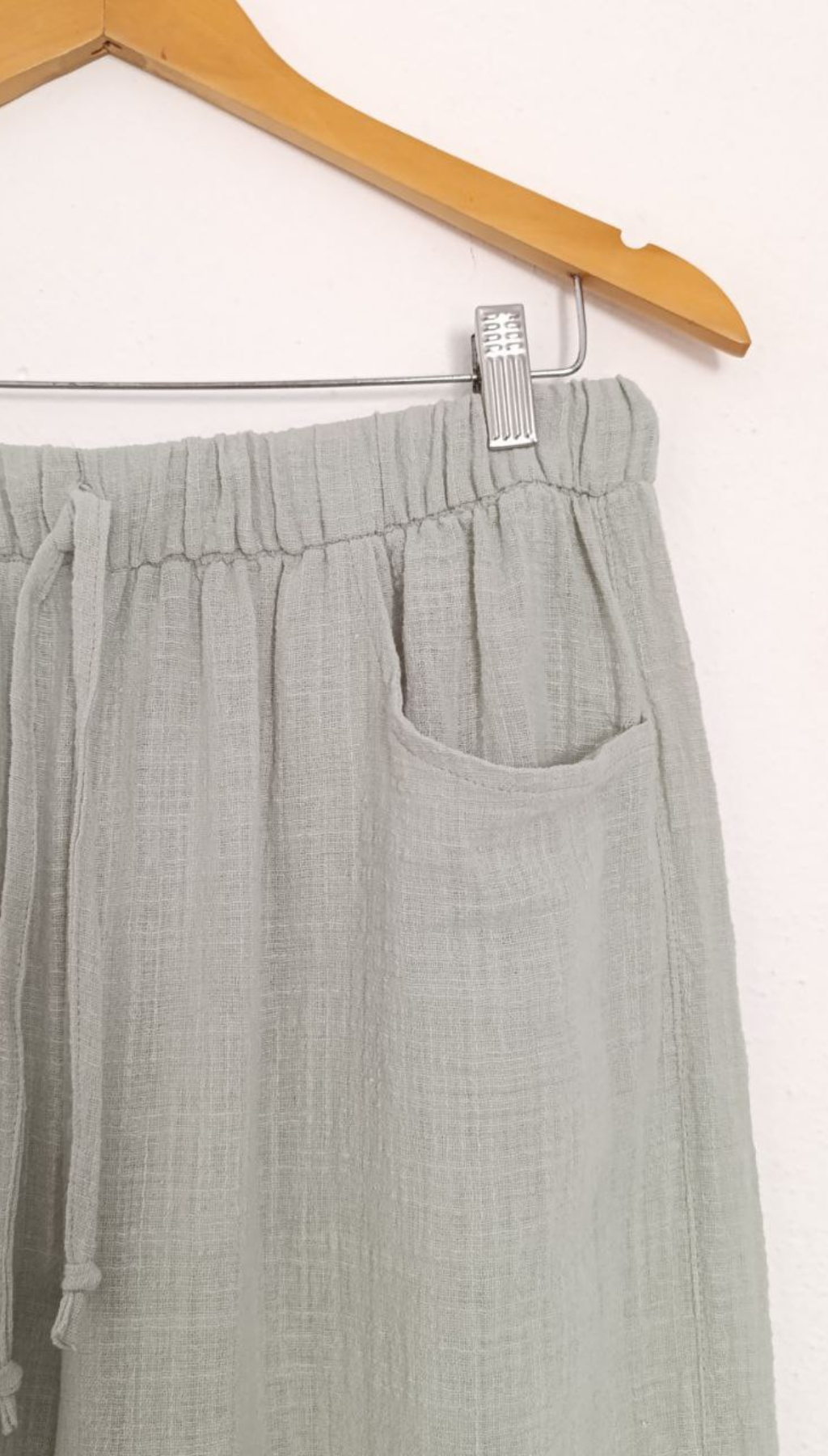 Pantalón Ancho Slub Bolsillos