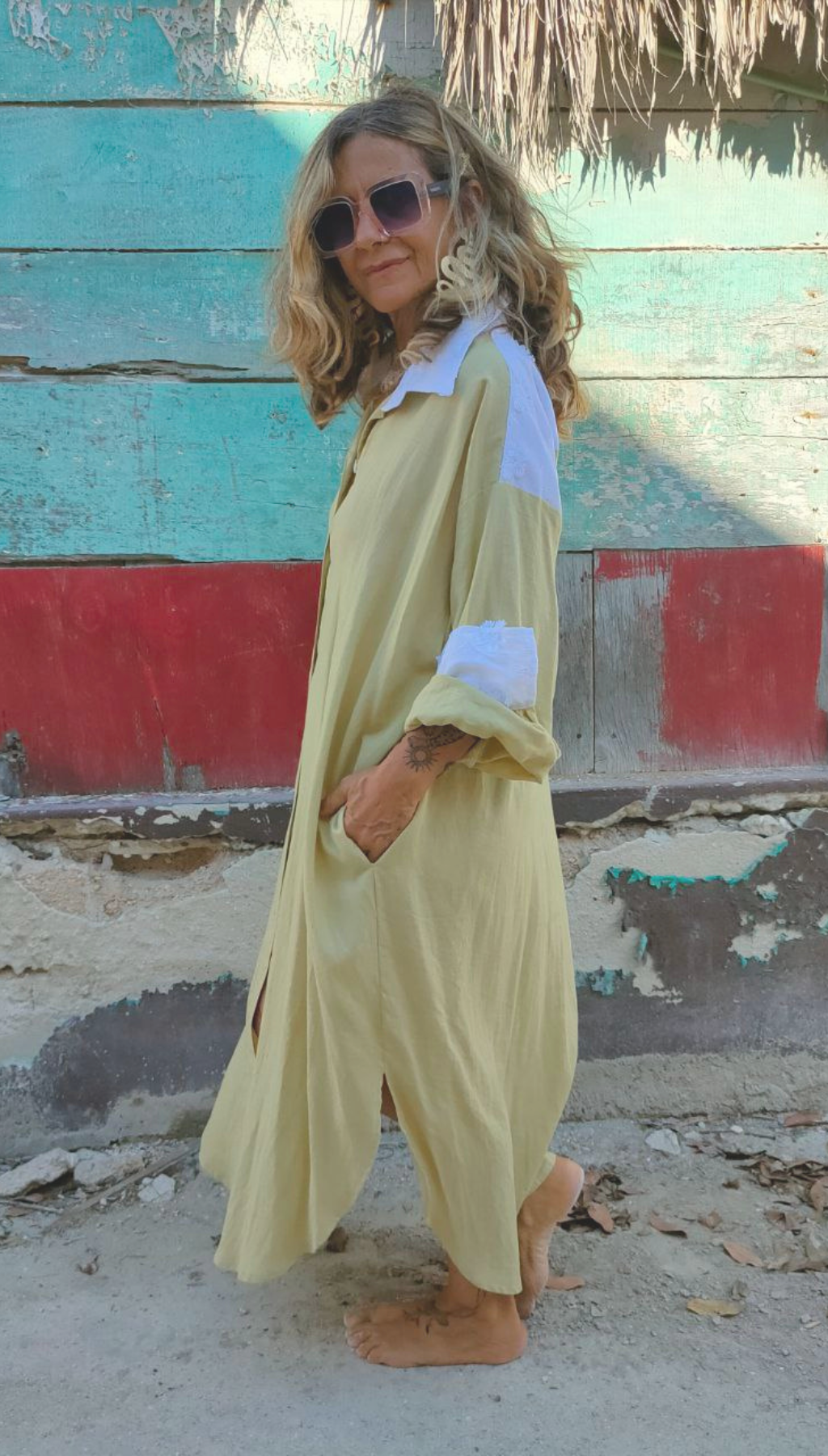 Camisero Over Lino Flor Bordada
