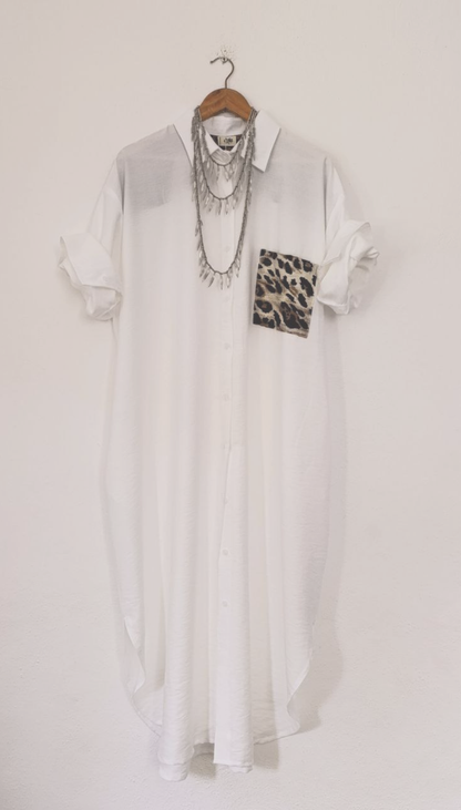 Vestido Camisero Over Manga Larga Bolsillo
