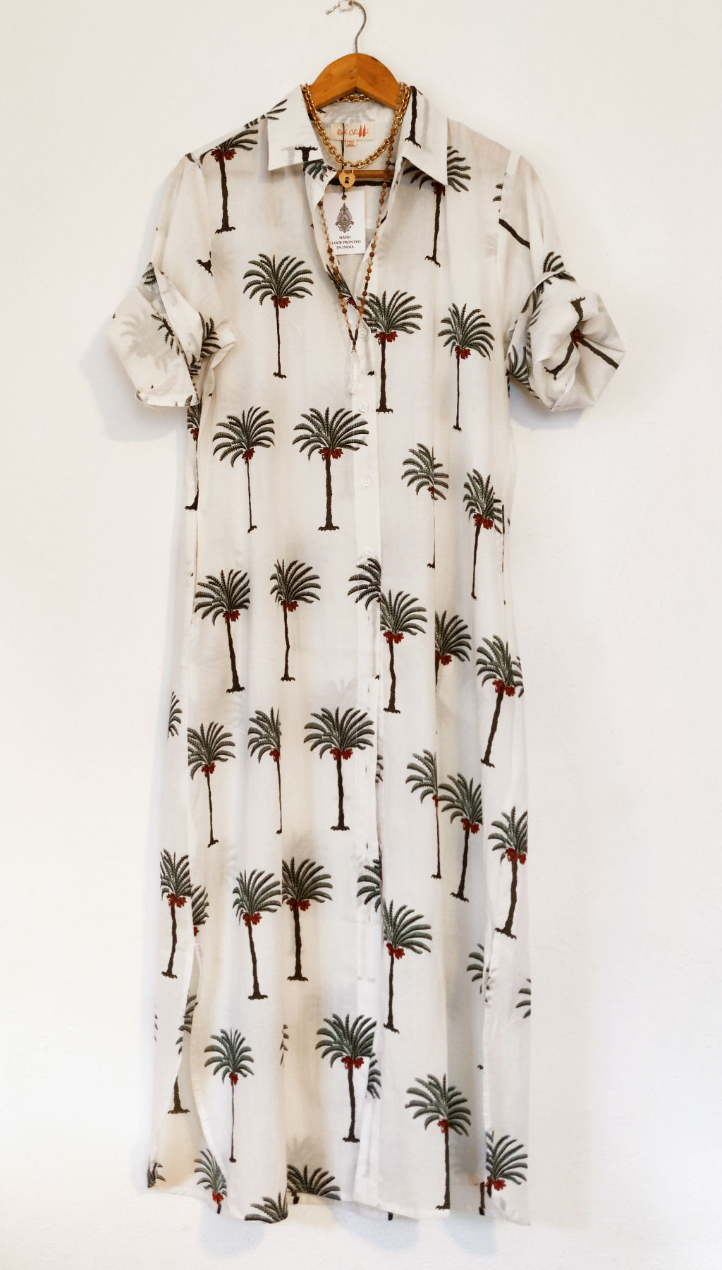 Maxi Shirt Block Print Palm Trees