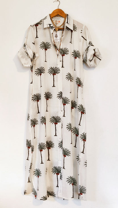 Maxi Shirt Block Print Palm Trees