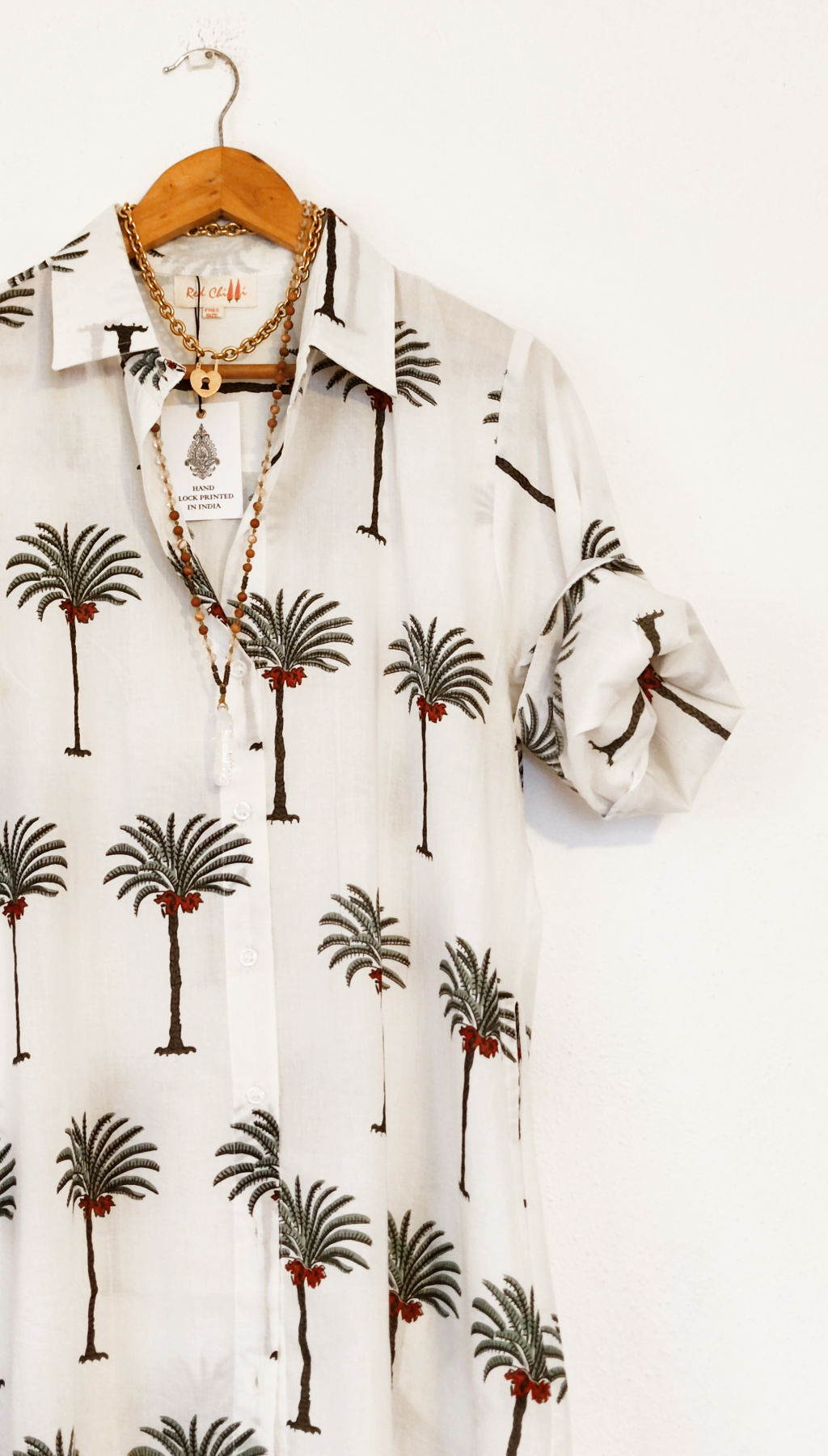 Maxi Shirt Block Print Palm Trees