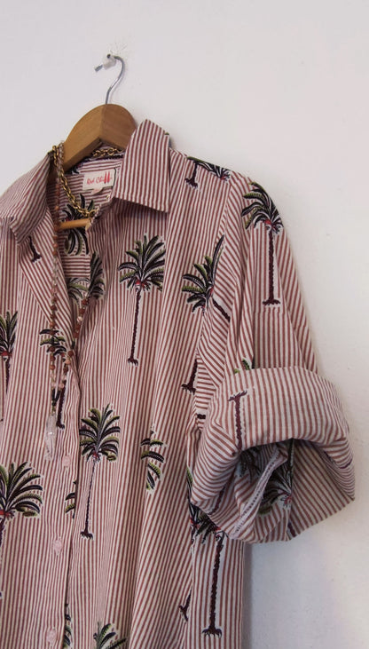 Maxi Shirt Block Print Palm Trees