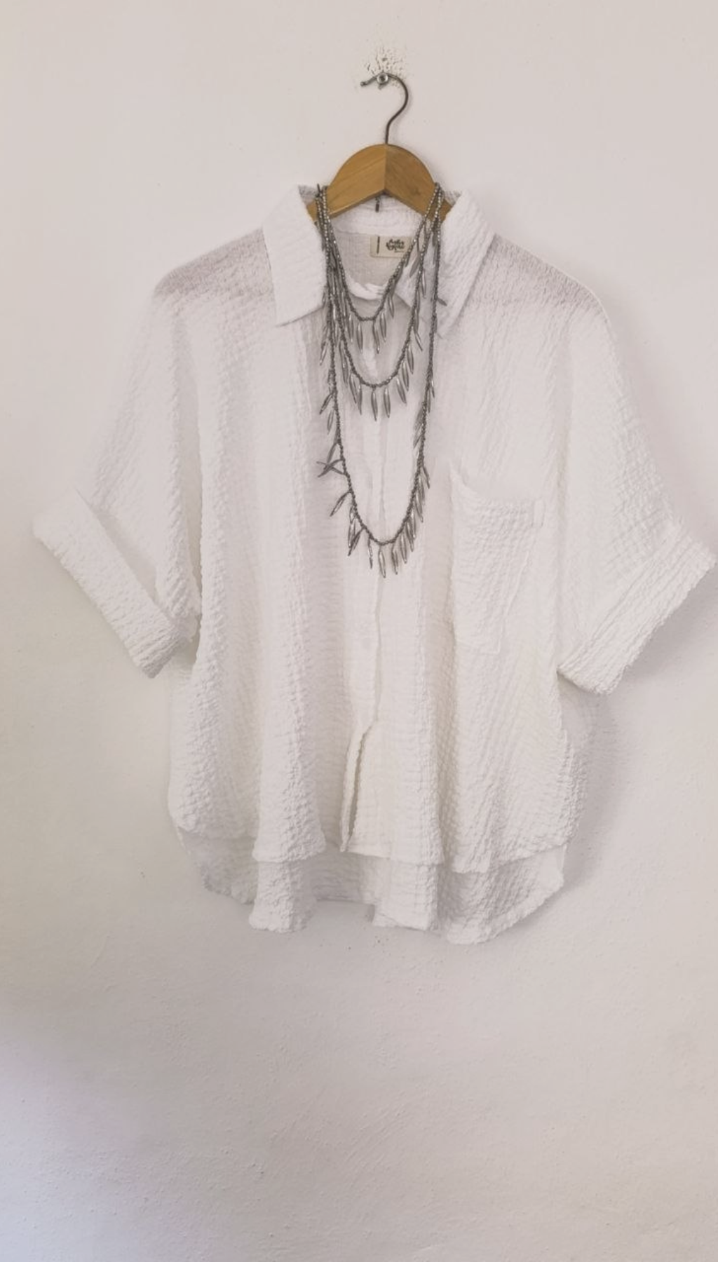 Camisa Over Manga Corta Corrugada