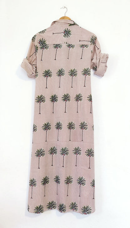 Maxi Shirt Block Print Palm Trees