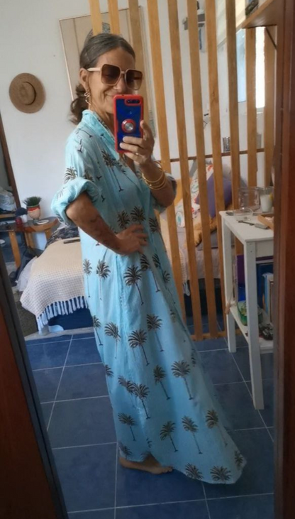 Maxi Shirt Block Print Palm Trees