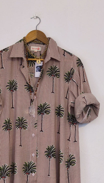 Maxi Shirt Block Print Palm Trees
