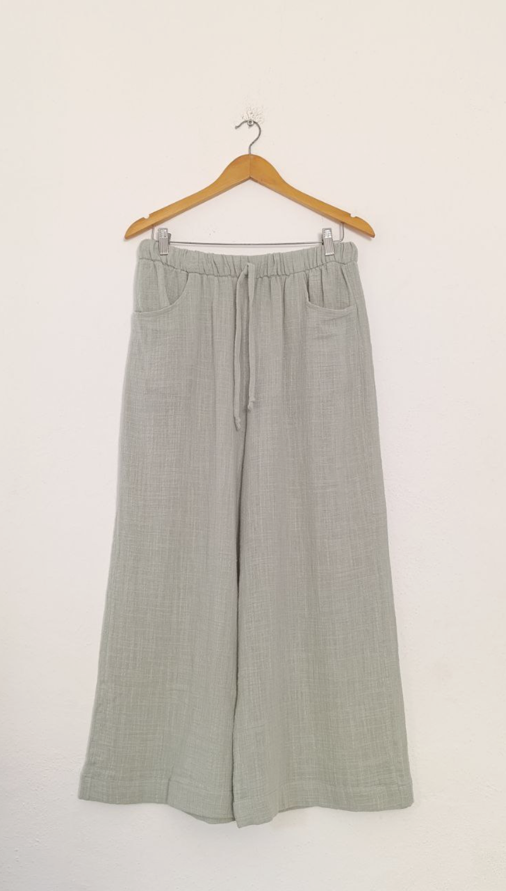 Pantalón Ancho Slub Bolsillos