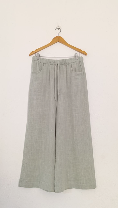 Pantalón Ancho Slub Bolsillos