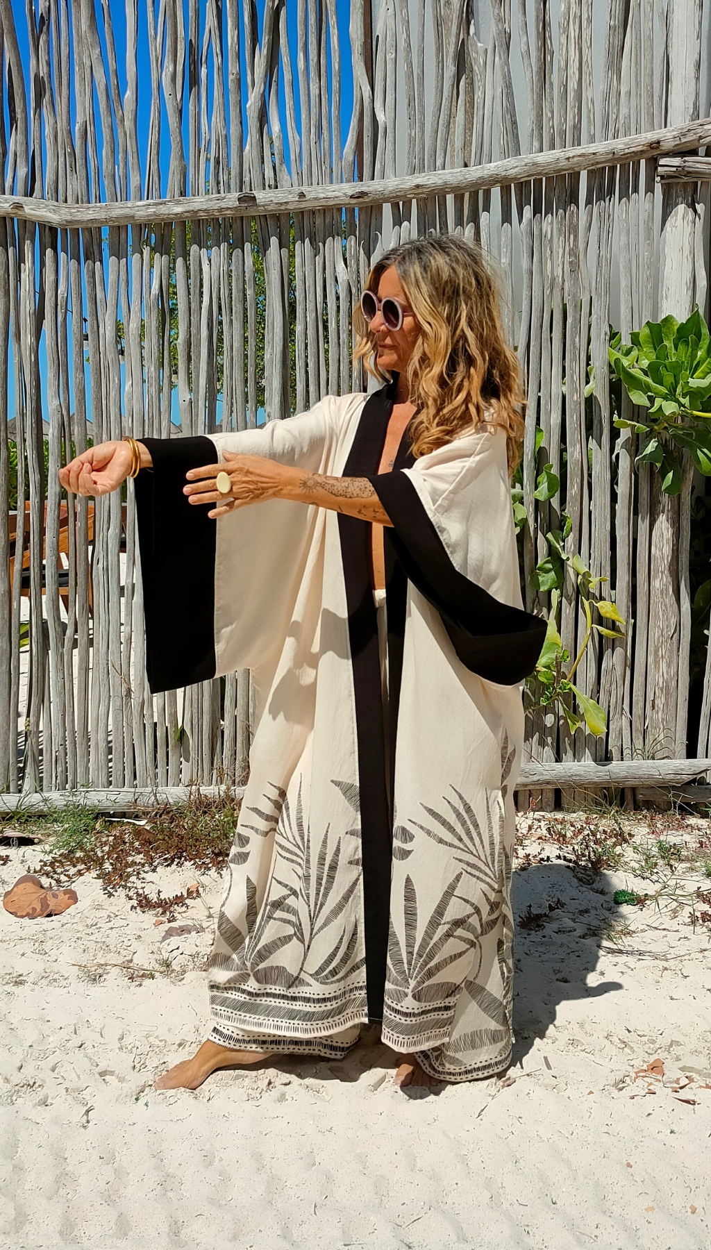 Kimono Largo Japonés Palmeras