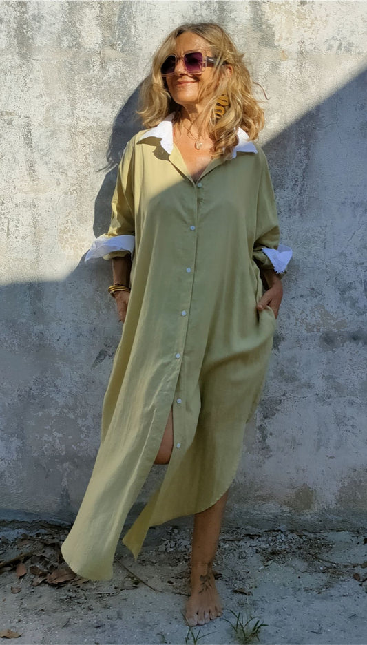Camisero Over Lino Flor Bordada